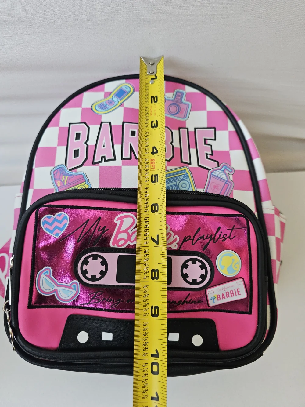 NWT Barbie Pink Checkered Retro Cassette Tape Mini Backpack